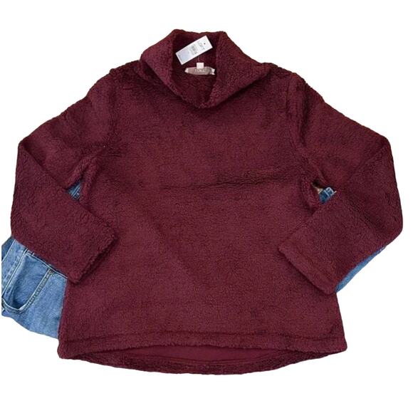 NWT LOFT Burgundy/Wine Fleece Cowl Neck Soft Knit Top - Picture 1 of 9